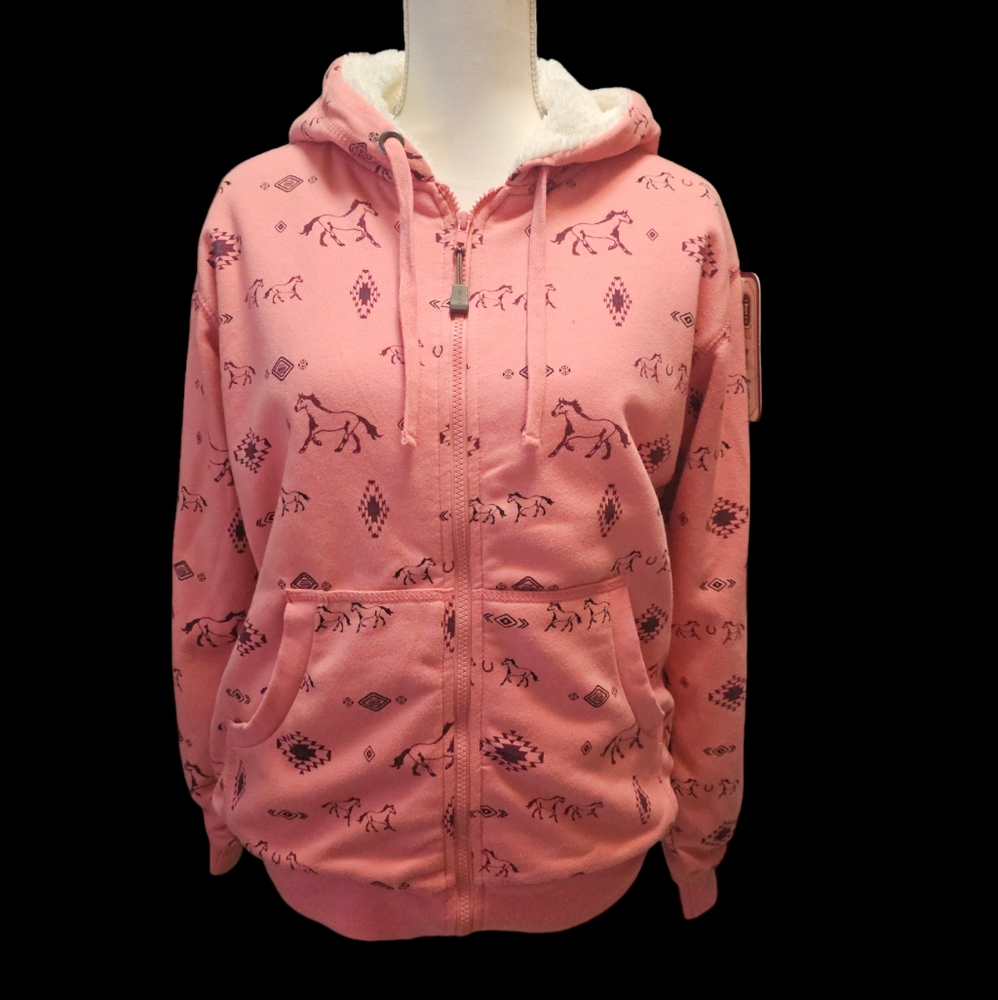 Womens sherpa-lined zip up front hooded sweatshirt